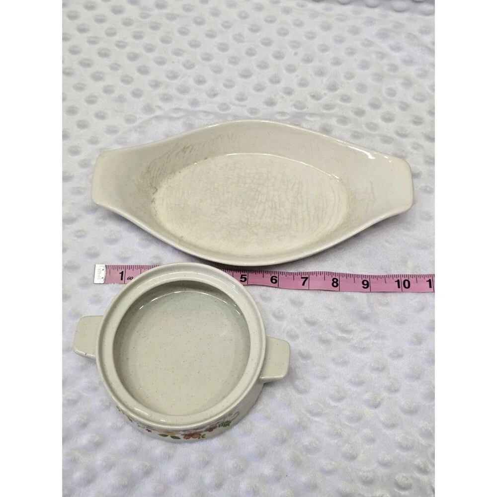 Vintage Floral Personal Cassarole Oven Proof Baking Dishes Made Japan Stoneware